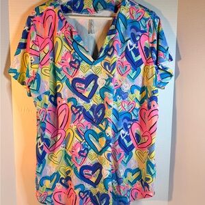 Lulu-B Multicolor Heart Print Women's Blouse